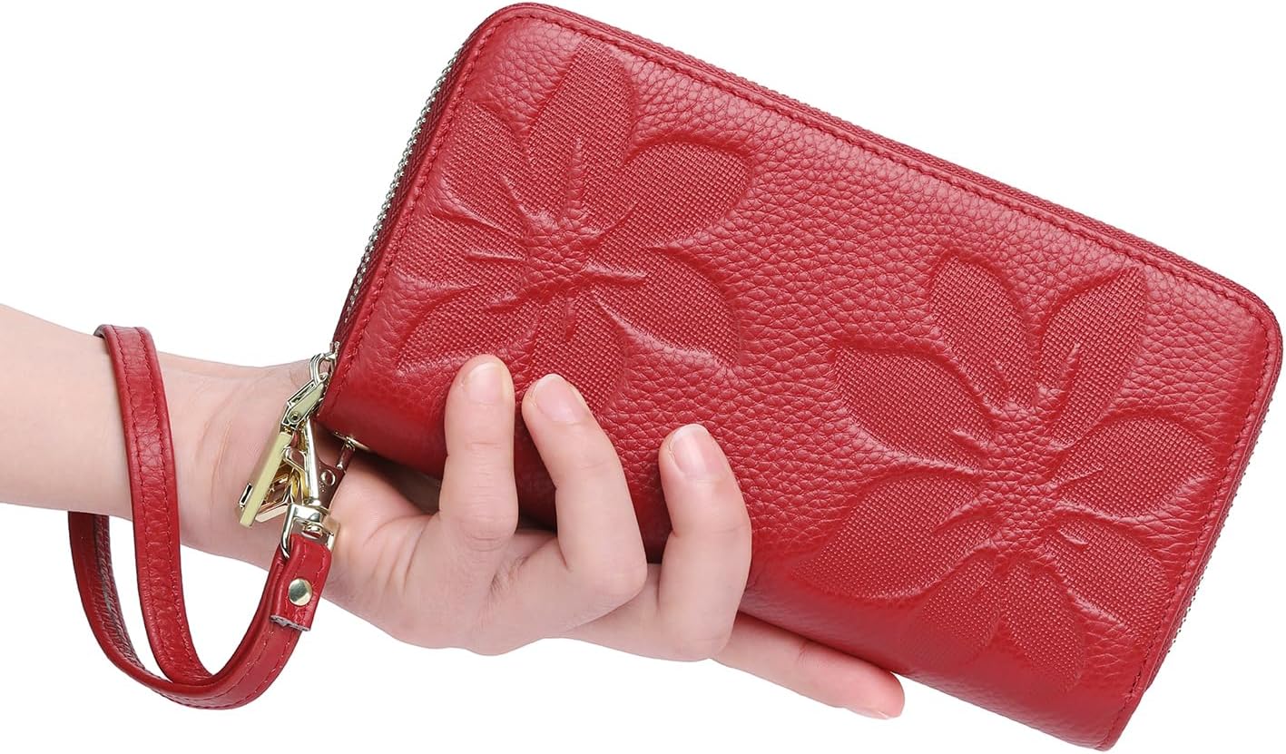 GOIACII Women's Wallet Large Capacity Double Zip Ladies Card Phone Holder RFID Blocking Wristlet Leather - Image 2