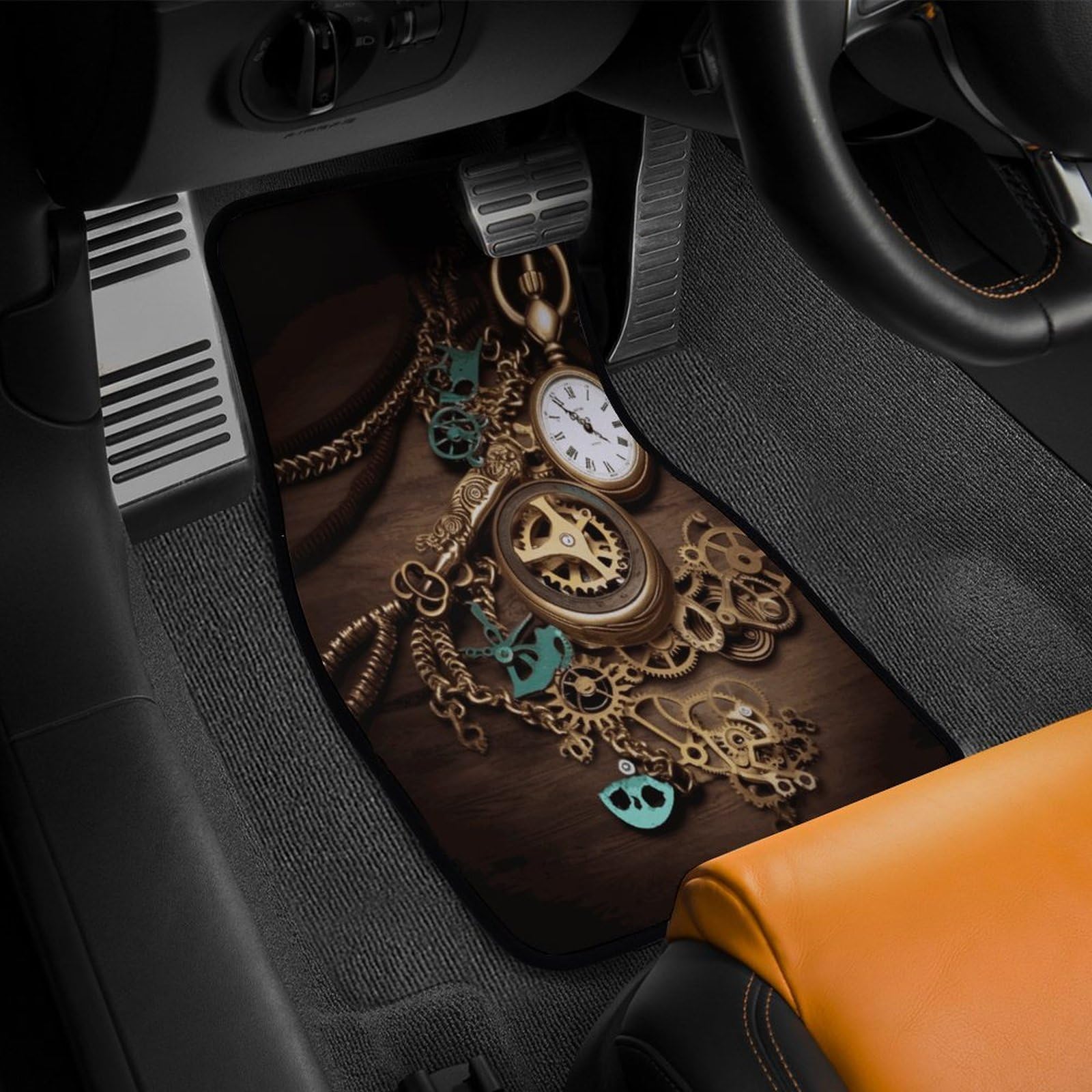 Steampunk zegarki klucze i łańcuszki maty samochodowe, uniwersalne, antypoślizgowe, łatwe czyszczenie, maty podłogowe do większości pojazdów, SUV-ów, sedanów, furgonetki, akcesoria wewnętrzne
