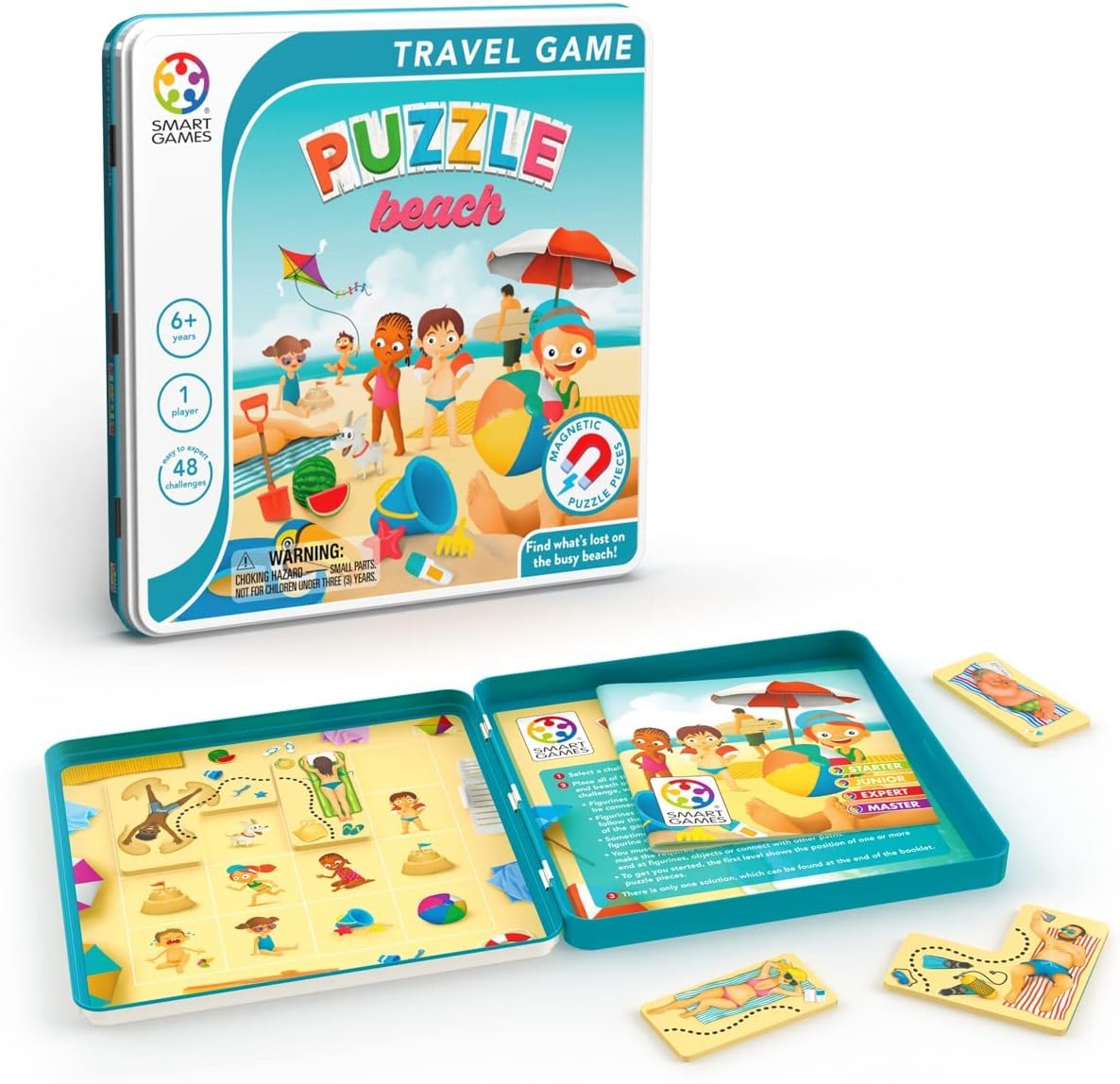 SmartGames Puzzle Beach Magnetic Travel Game with 48 Challenges for Ages 6+