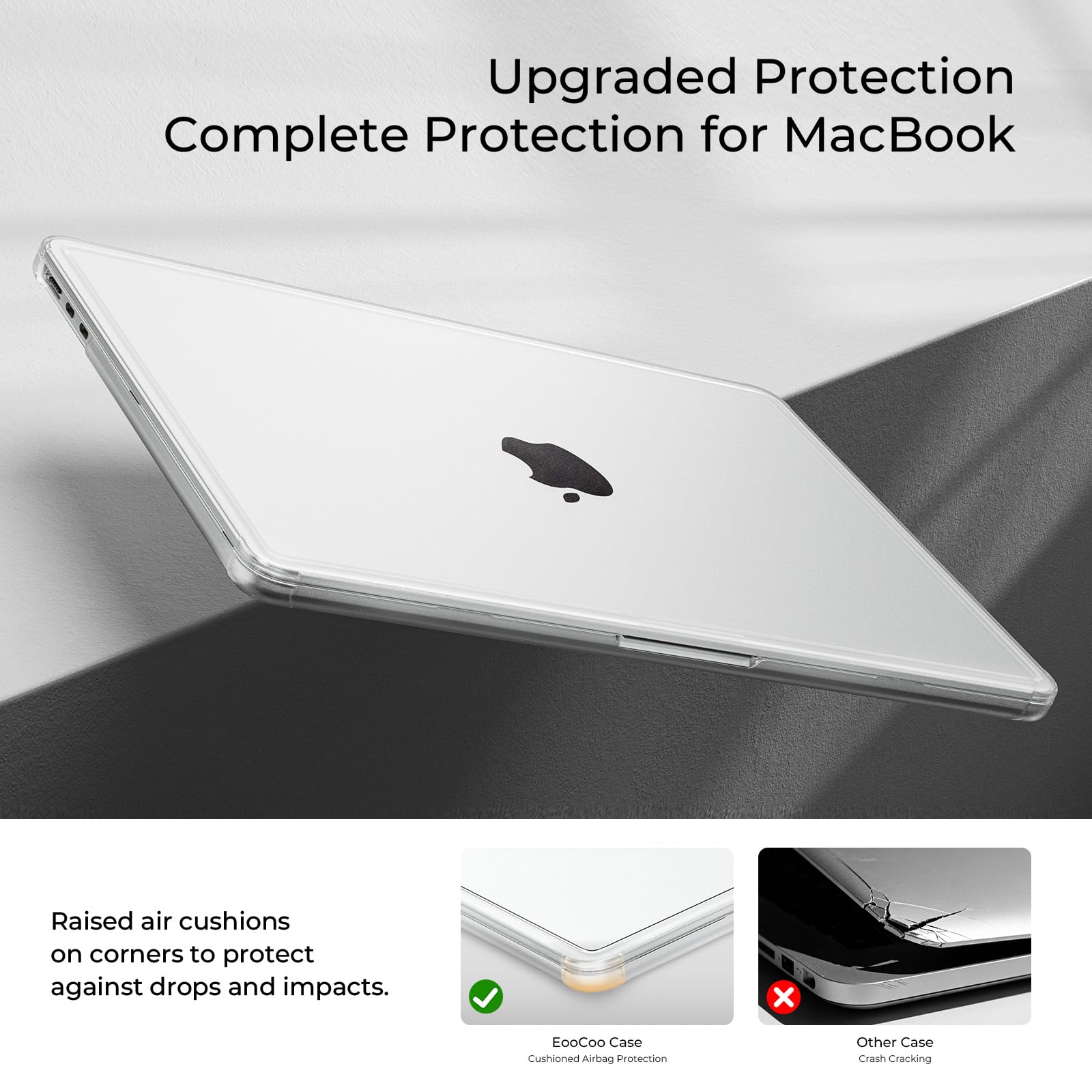 EooCoo Coque Macbook Air 13 Pouces M5 M4 M3 M2 2026 2025 2024 2022 Étui Rigide Clair Bords Anti-Fissures