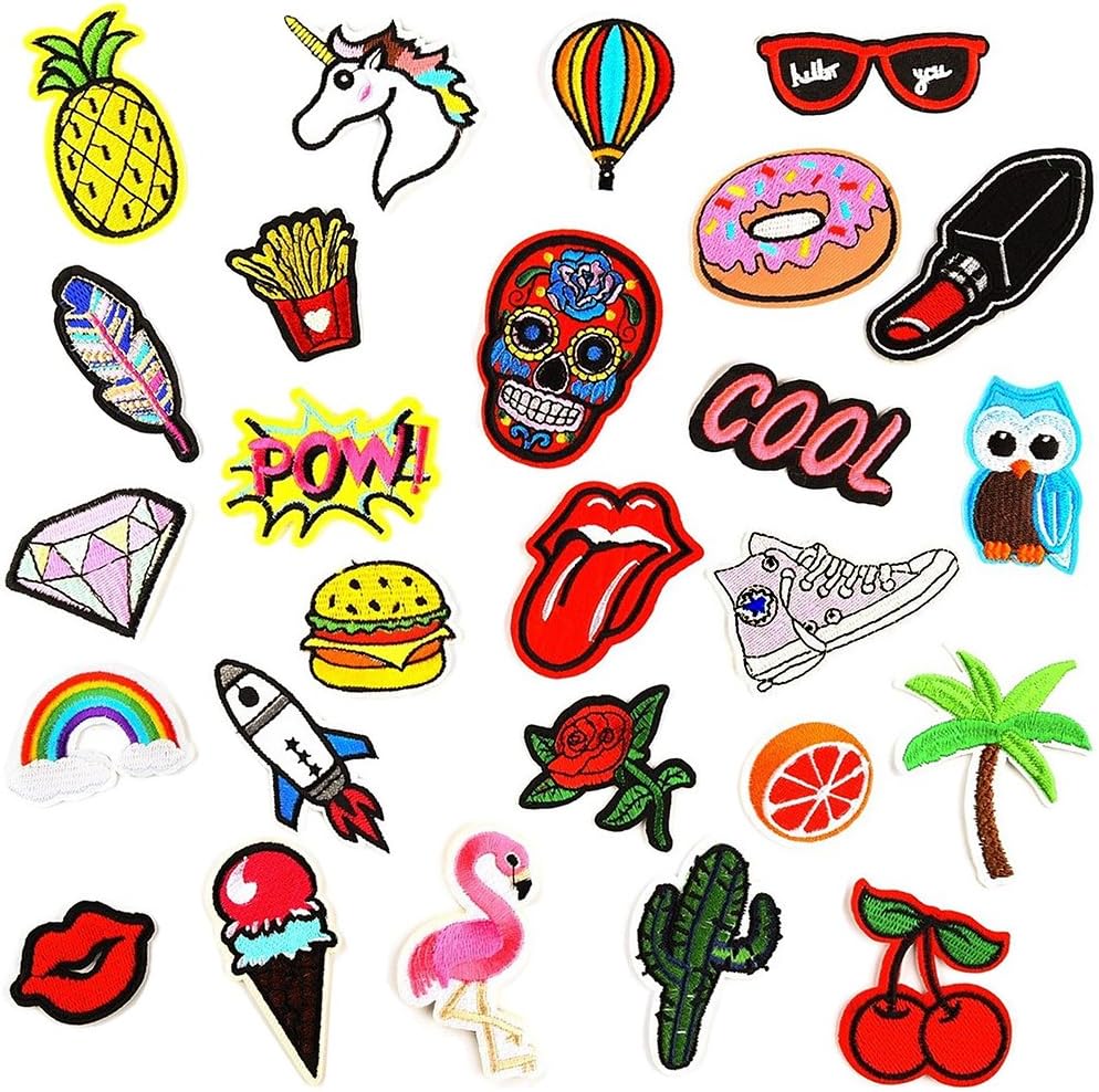 Iron On Patches 26 Pcs Embroidered Motif Applique Assorted Size Decoration Sew On Patches for DIY Jeans Jacket, Clothing, Handbag, Shoes,Caps
