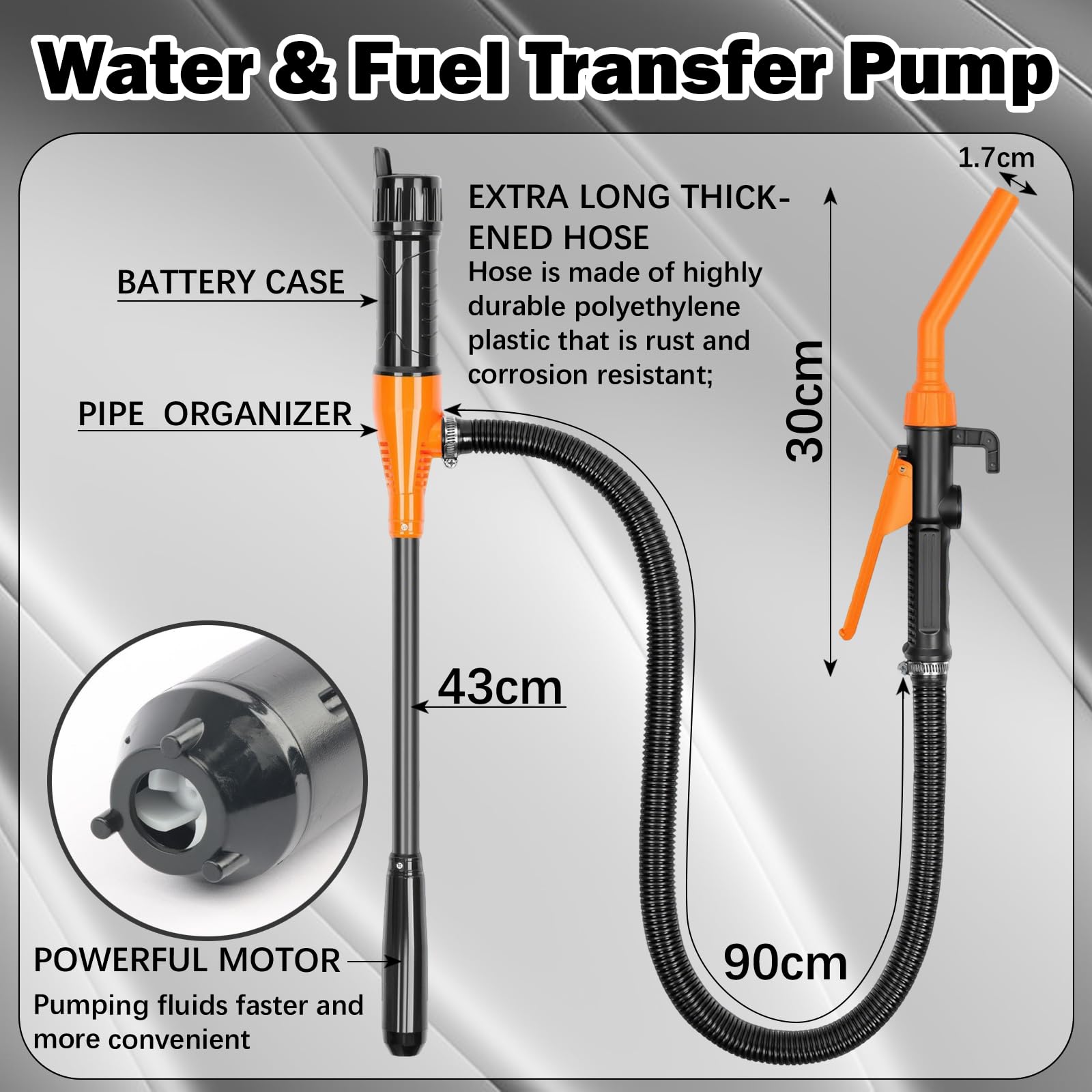 Pompe de transfert de carburant alimentée par batterie, Pompe à essence électrique, Pompe à huile électrique portable pour essence, diesel, eau, carburant (Orange)