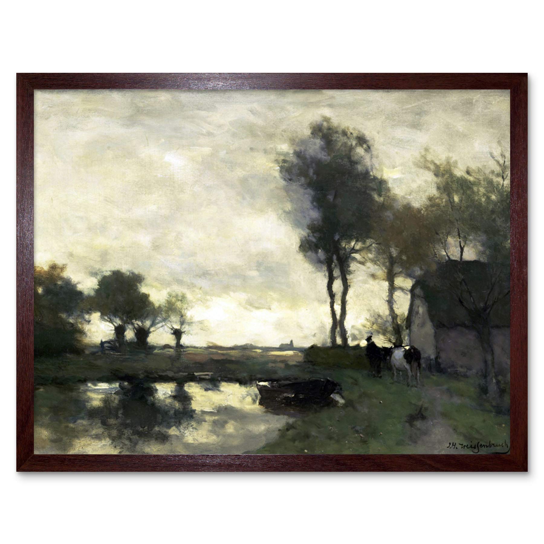 Artery8 Weissenbruch Landscape Farm In A Pond Painting Art Print Framed Poster Wall Decor 12x16 inch