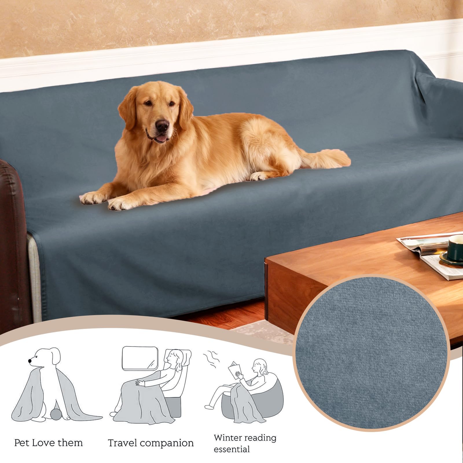 Ameritex Manta de cama reversible 100% de terciopelo impermeable, súper suave para sofá y cama