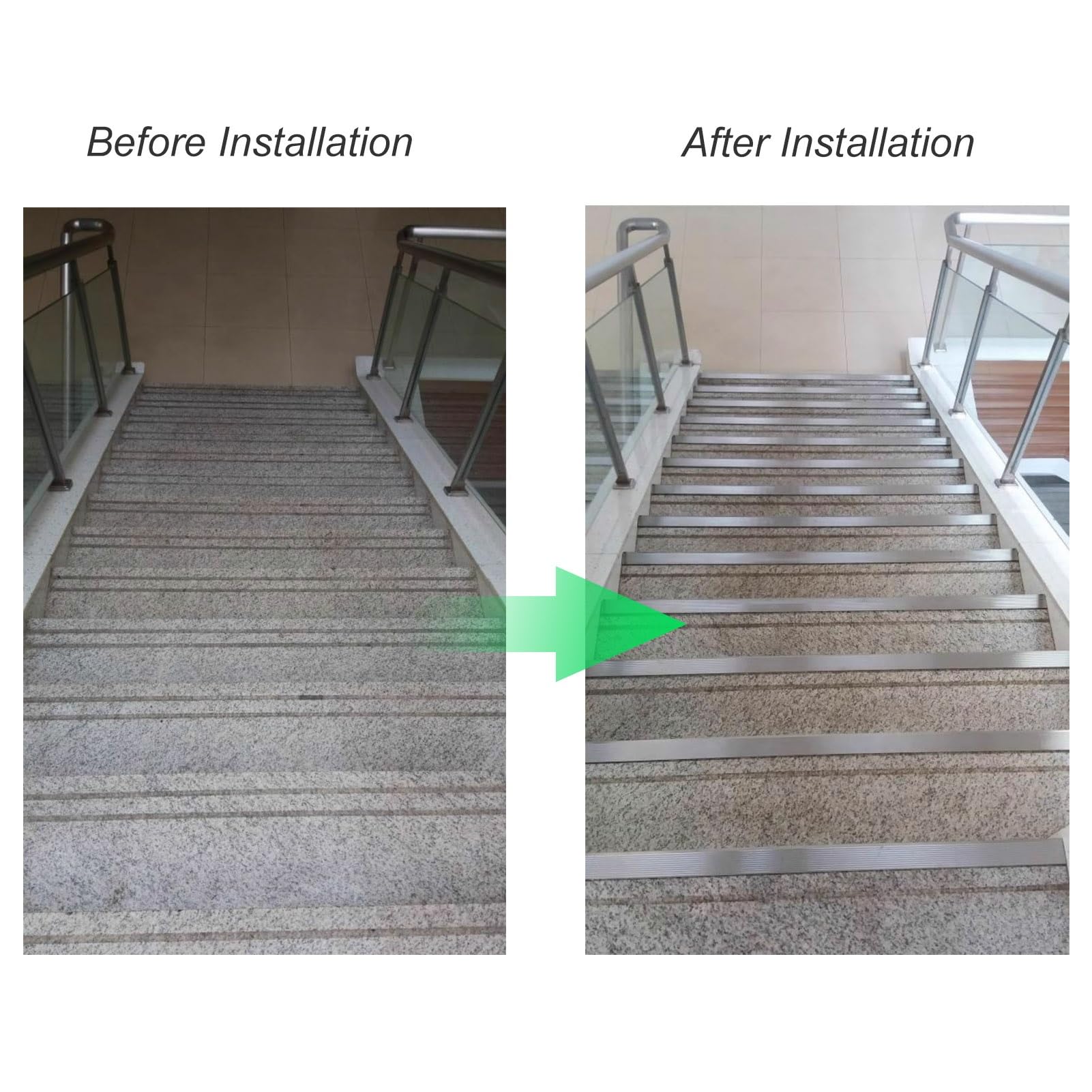Borde de Escalera Antideslizante de Acero Inoxidable, Tira de Transición para Suelo Exterior de 100 cm, Protector de Borde de Escalera en Forma de L(80 mm x 30mm)