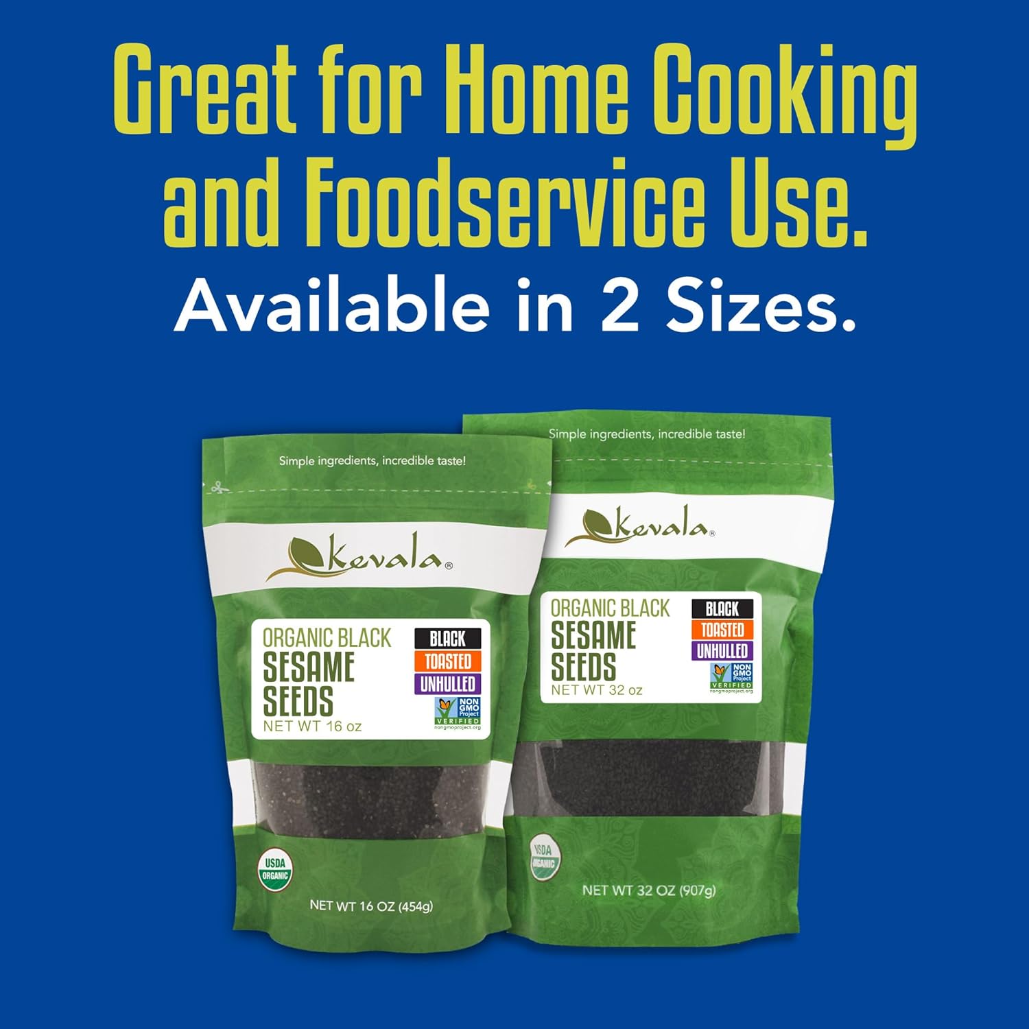 Kevala Organic Black Toasted Sesame Seeds - Unhulled Seeds for Baking and Cooking, Roasted Black Sesame for Asian Cuisine, Contain Unsaturated Fats and Lignans, Convenient Resealable Bag, 2 lb, 32 oz