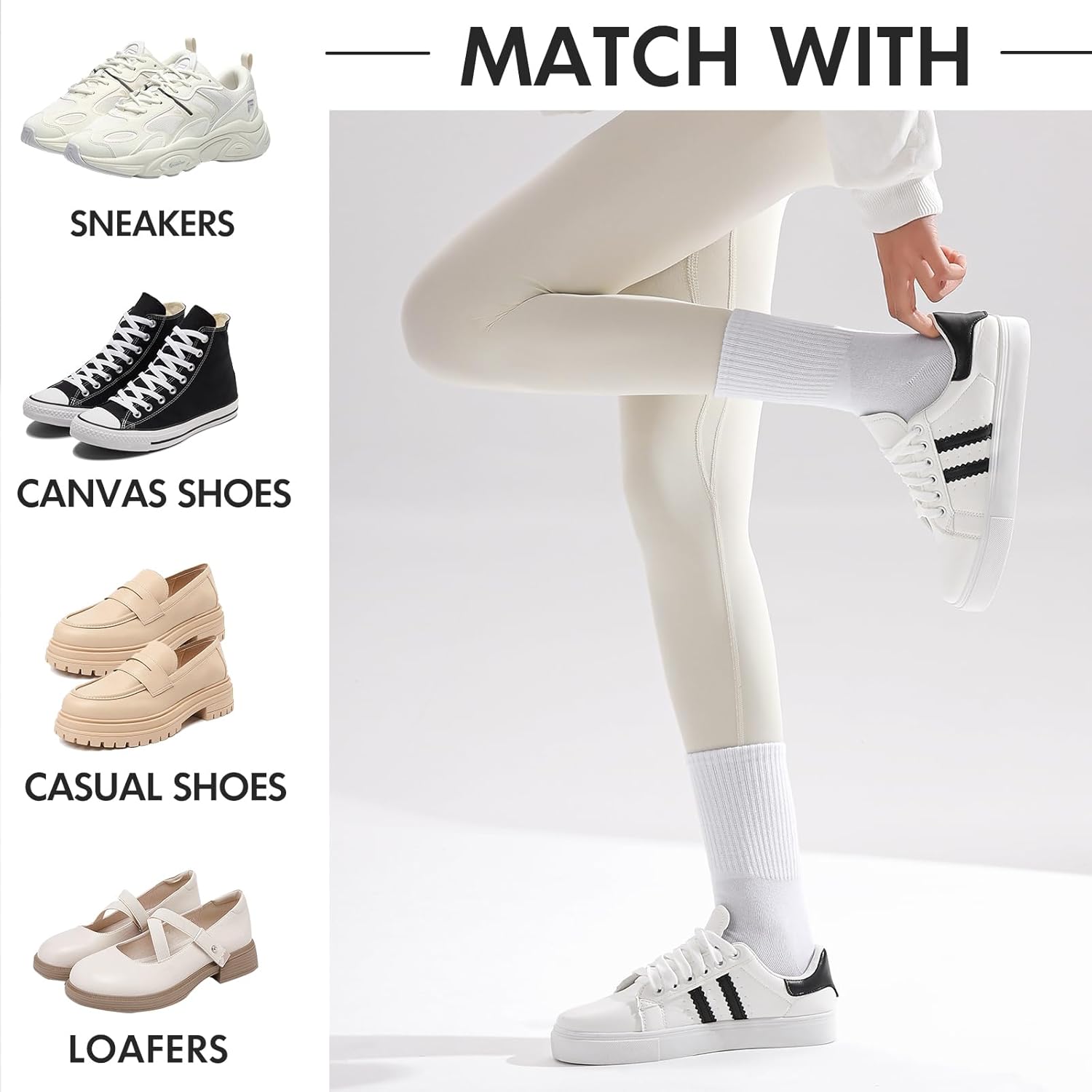 10 Pairs Thin Cotton Crew Athletic Socks Sports Gym Running Hiking Calf Socks for Women - Image 2