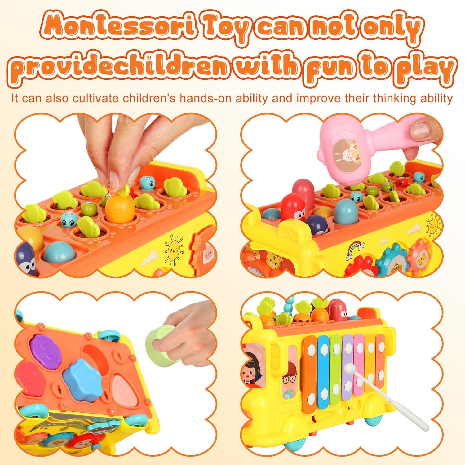 Magicwand® Intelectual Montessori Musical Carrot Harvest,Fishing Shape Sorter Educational School Bus【with 9 Functions】 for Toddlers【Pack of 1 Bus】【Multi-Colored】 - Image 3 thumbnail