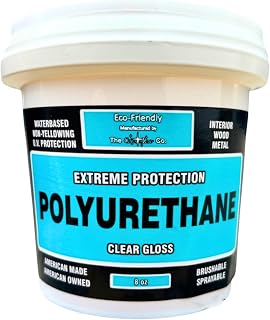 Crystalac Extreme Protection Water Based Polyurethane (Clear Gloss, 8oz Mini): Self Leveling, Non Yellowing, Brush or Spray, UV Protection, Low Odor, Water Clean Up, Durable & Scratch Resistant.