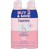 Vista 13 de Coppertone Water Babies - Loción de protección solar en aerosol SPF 50, protector solar para bebés recomendado por pediatras, protector solar