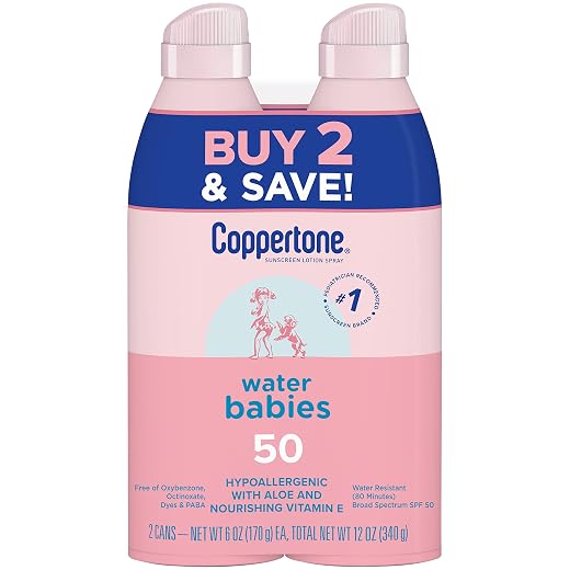 Coppertone WaterBABIES Sunscreen Quick Cover Lotion Spray Broad Spectrum SPF 50, Twin Pack (6 Fluid Ounces Per Bottle)