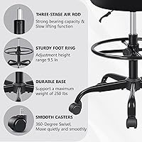 Vista 5 de Primy Silla Alta de Escritorio de Dibujo - Sin Brazos, Altura Ajustable, Respaldo de Malla, con Ruedas, Silla de Escritorio de Pie para Sala de Negro