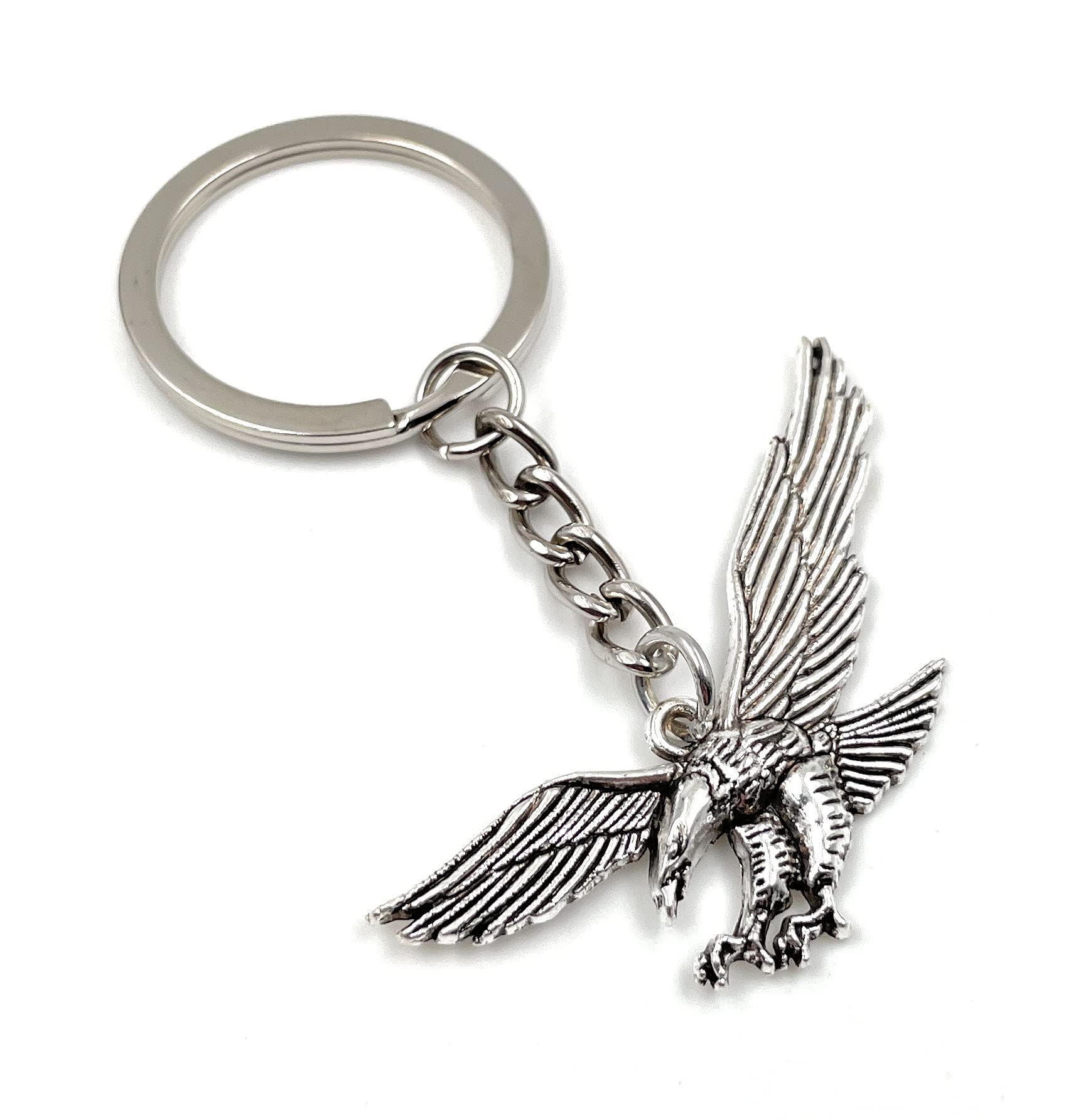 Onwomania Unisex Silver Bussard Owl Eagle Bird Keyring Metal Lucky Charm In Aluminium Gift Box, Ideal As A Gift, One Size