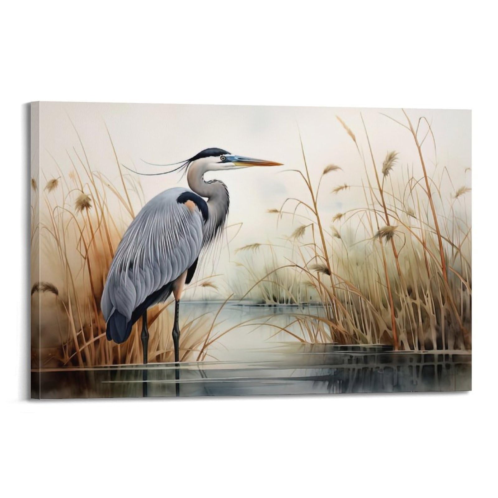 ZSZWHJ Animal Artwork Poster Egret by The River Poster Decorative Painting Canvas Wall Posters And Art Picture Print Modern Family Bedroom Decor Posters 20x30inch(50x75cm)