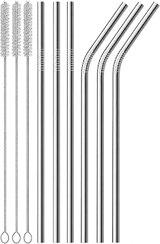 6 l  Metal Pipet Seti, Temizleme F r al  D z ve Kavisli Tekrar Kullan labilir Pipet, Smoothie Milkshake Kokteyl ve So uk  ecekler  in Modern Metal Pipet