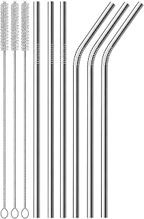 6’lı Metal Pipet Seti, Temizleme Fırçalı Düz ve Kavisli Tekrar Kullanılabilir Pipet, Smoothie Milkshake Kokteyl ve Soğuk İçecekler İçin Modern Metal Pipet