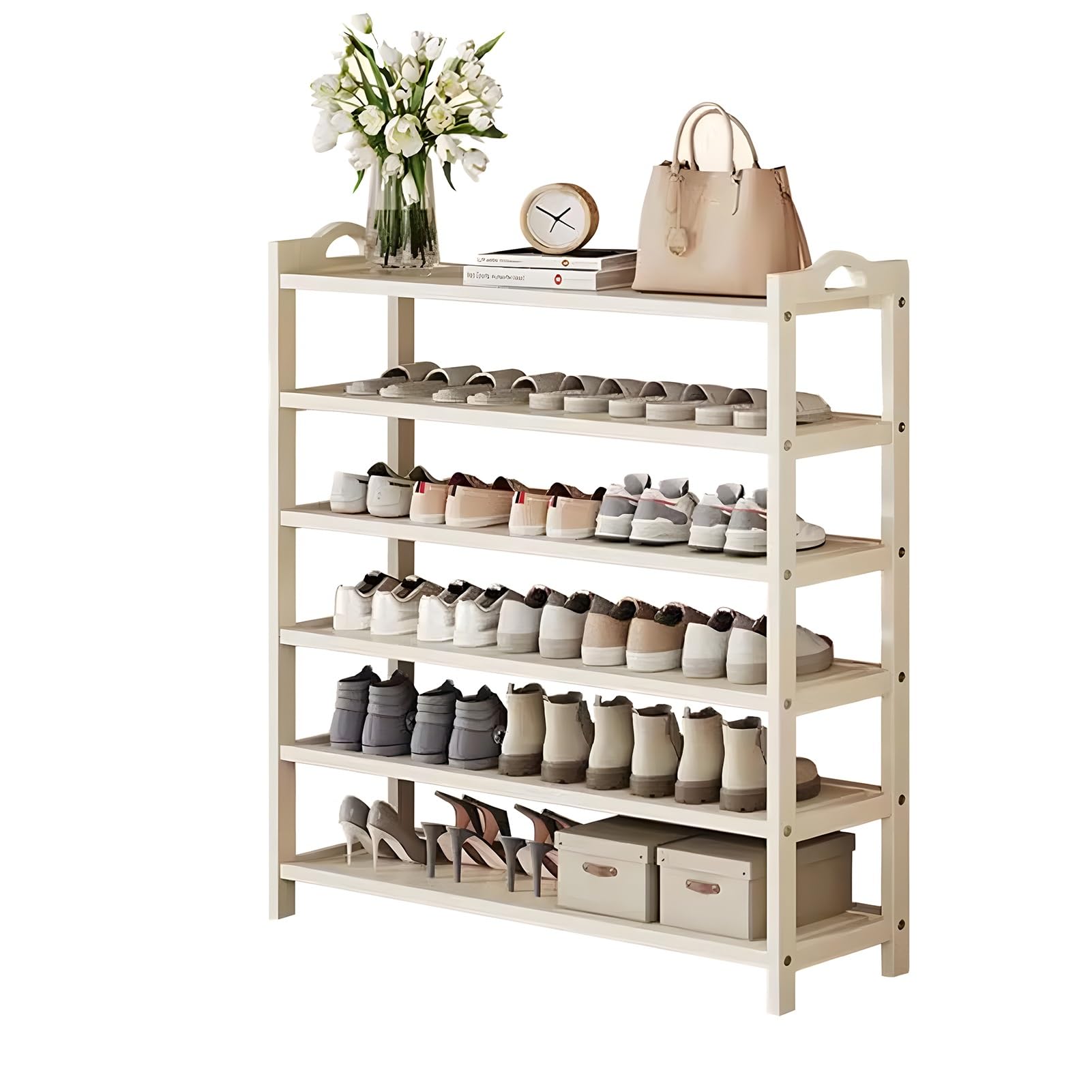 Étagère à chaussures en bambou 6 niveaux pour résoudre le désordre des petites entrées