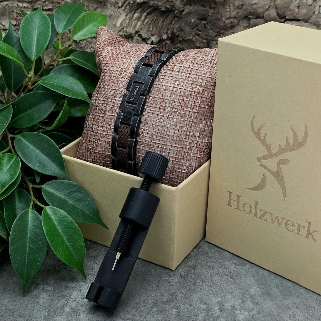 Holzwerk SCHILFSEE Magnetic Natur Holz Magnet Schmuck Armband für Damen und Herren Magnetarmband Holzarmband Herrenarmband Damenarmband Antik Einstellbar