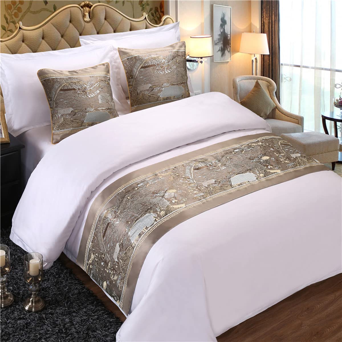 Qfwmcw S05 Bed Runners Scarves Jacquard Bedspread Protection Bed Runners King Size Gold Bed Towel Bed Cover Home Bedding Scarf Decoration For Bedroom Hotel