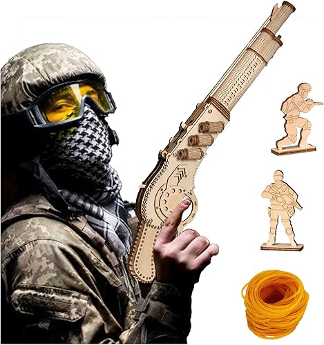 Rompecabezas de madera 3D para adultos con banda de goma, kits de construcción de pistolas para niños, rompecabezas de madera, regalos