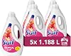 Surf Tropical Lily Laundry Washing Liquid 220 washes with a joy-infused fragrance with natural essential oils lasting up to 12 hours in wear Detergent for brilliantly clean results 5x 1.188 L