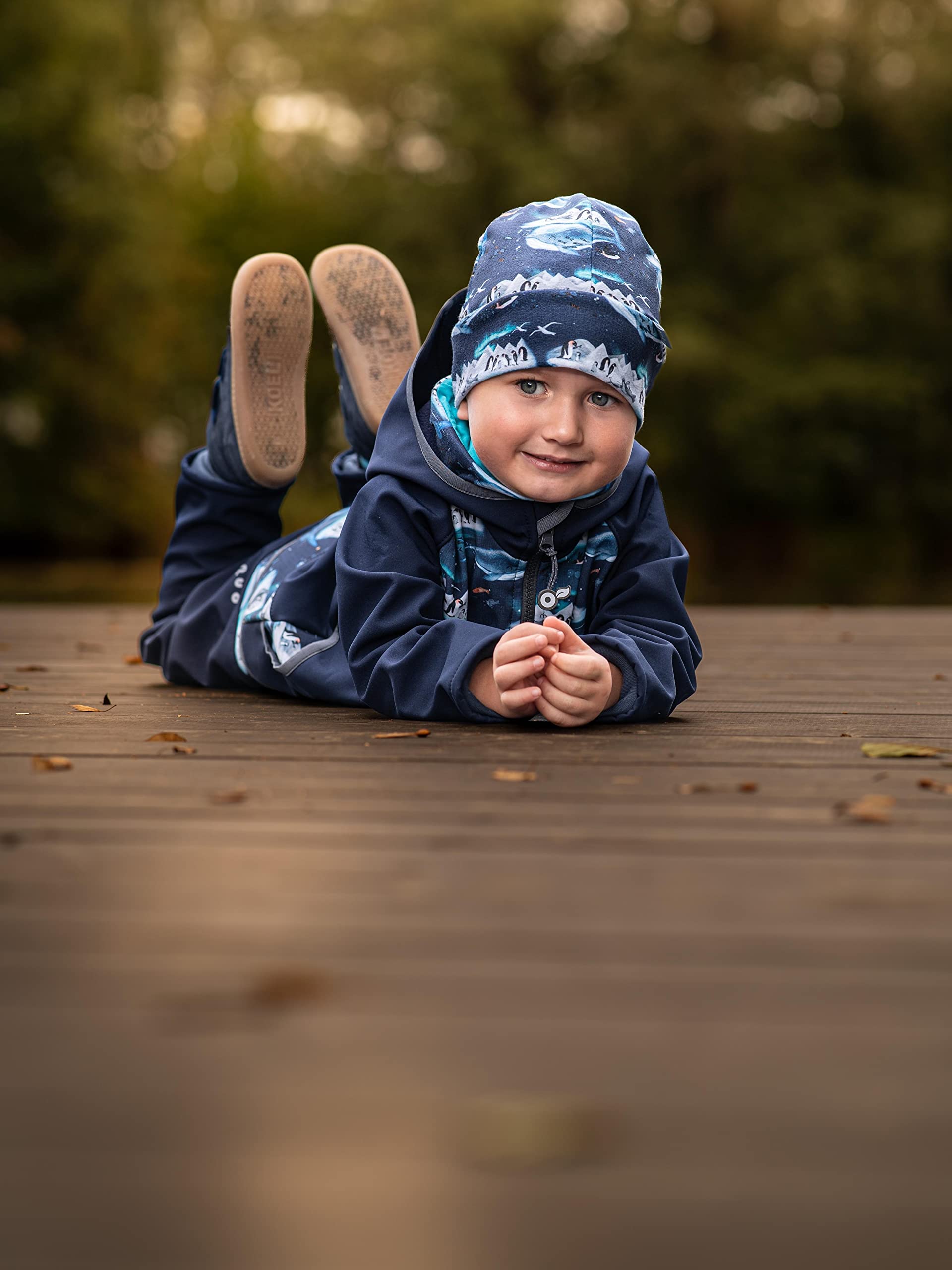 Dziecięca kurtka softshell z polaru Basic, ciemnoniebiesko-czarna, pingwiny, ciemnoniebieski czarny, 80-86