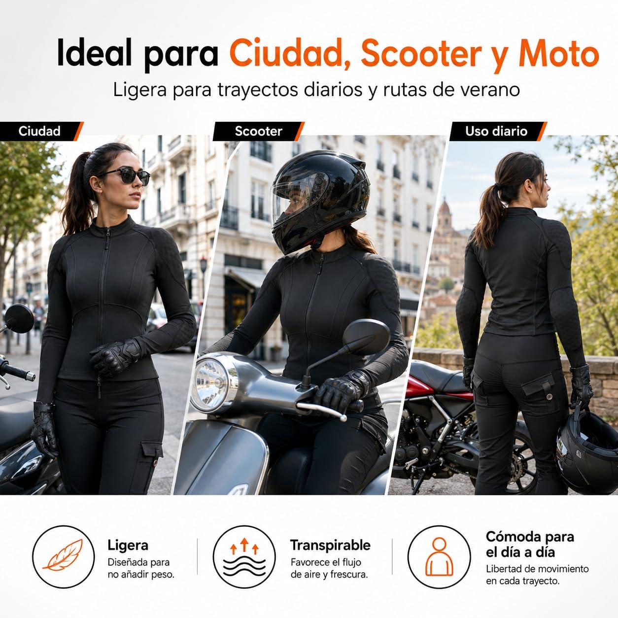 Chaqueta de Motociclista de Malla Transpirable para Mujer, para climas cálidos, con certificación CE, Camisa Protectora con Armadura extraíble Capa Acolchada Ligera para conducción