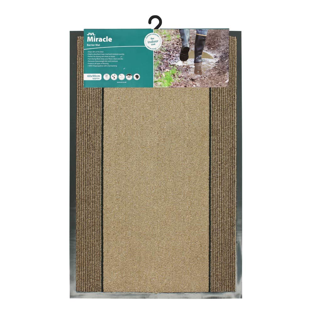 Rackhams Beige Miracle Machine Washable With Stripes Barrier Mat, 60X90cm,