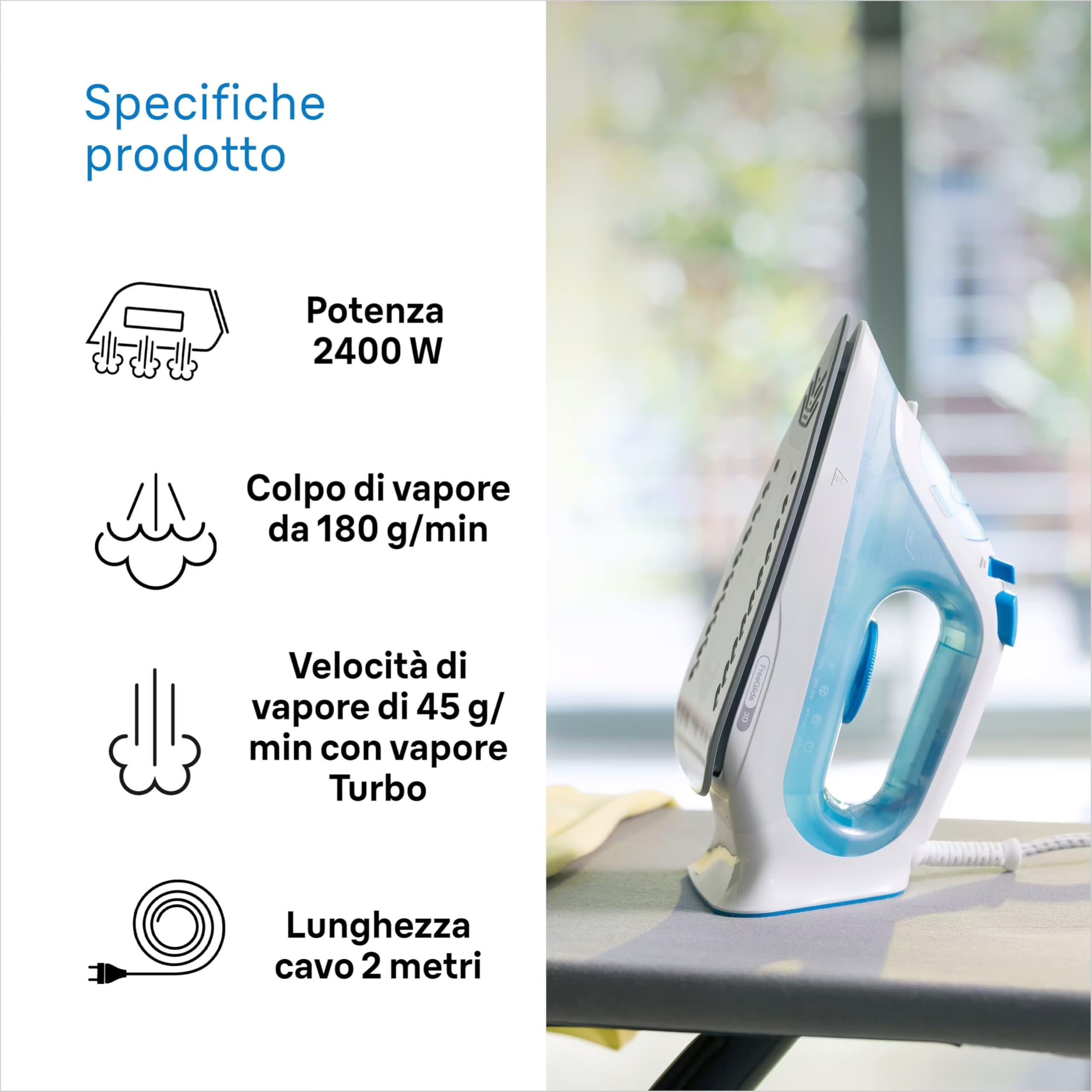 Braun Texstyle 3 SI3053BL Ferro da Stiro a Vapore con 5 ANNI DI ASSISTENZA, Autospegnimento, Riempimento Facile, 270ml, potente getto vapore da170 g/m, Punta di precisione, Azzurro Chiaro