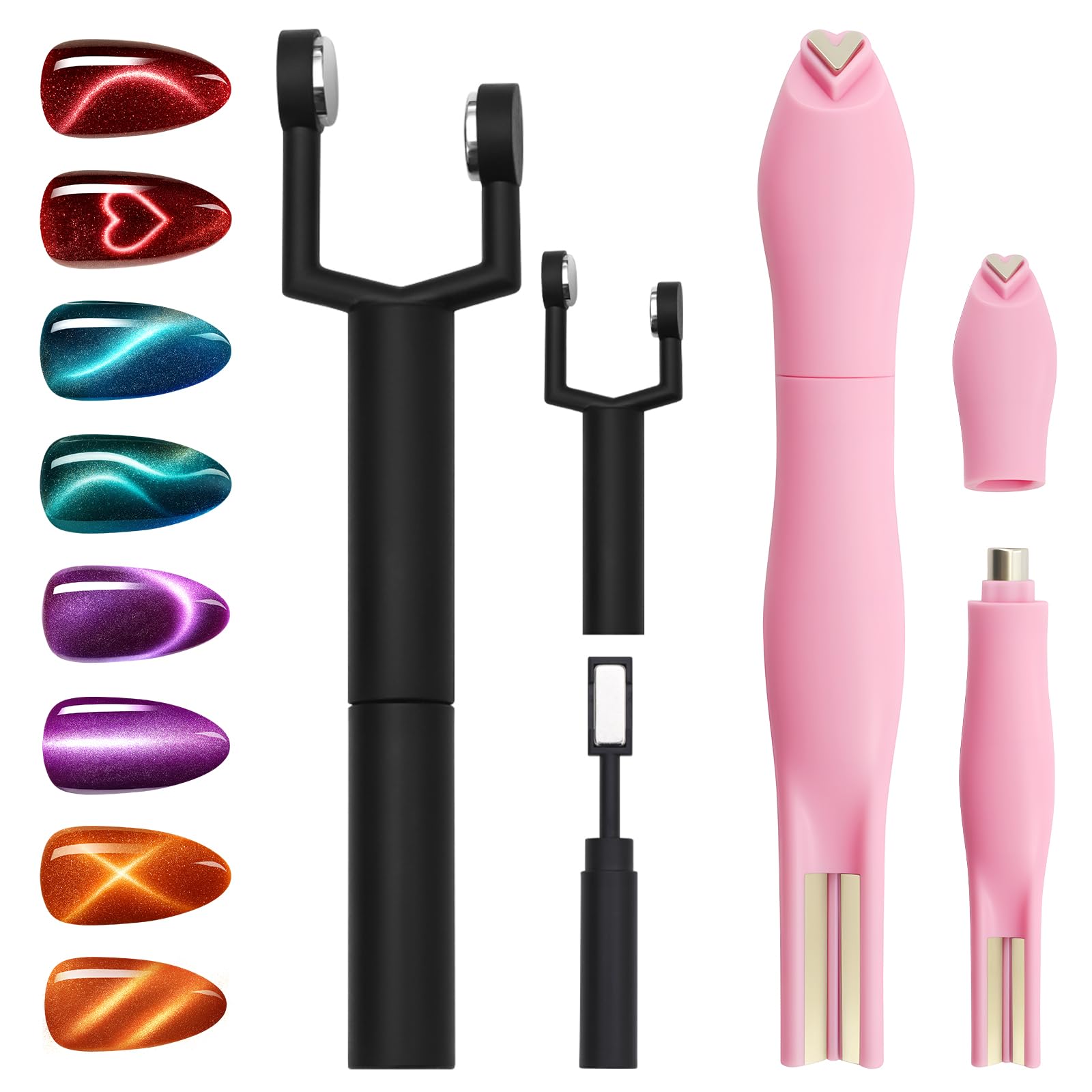 Cat Eye Nail Magnet Set-Y-Shape&3-in-1 Detachable Heart Cat Eye Magnet for Nails | Professional Magnetic Nail Art Tool Kit
