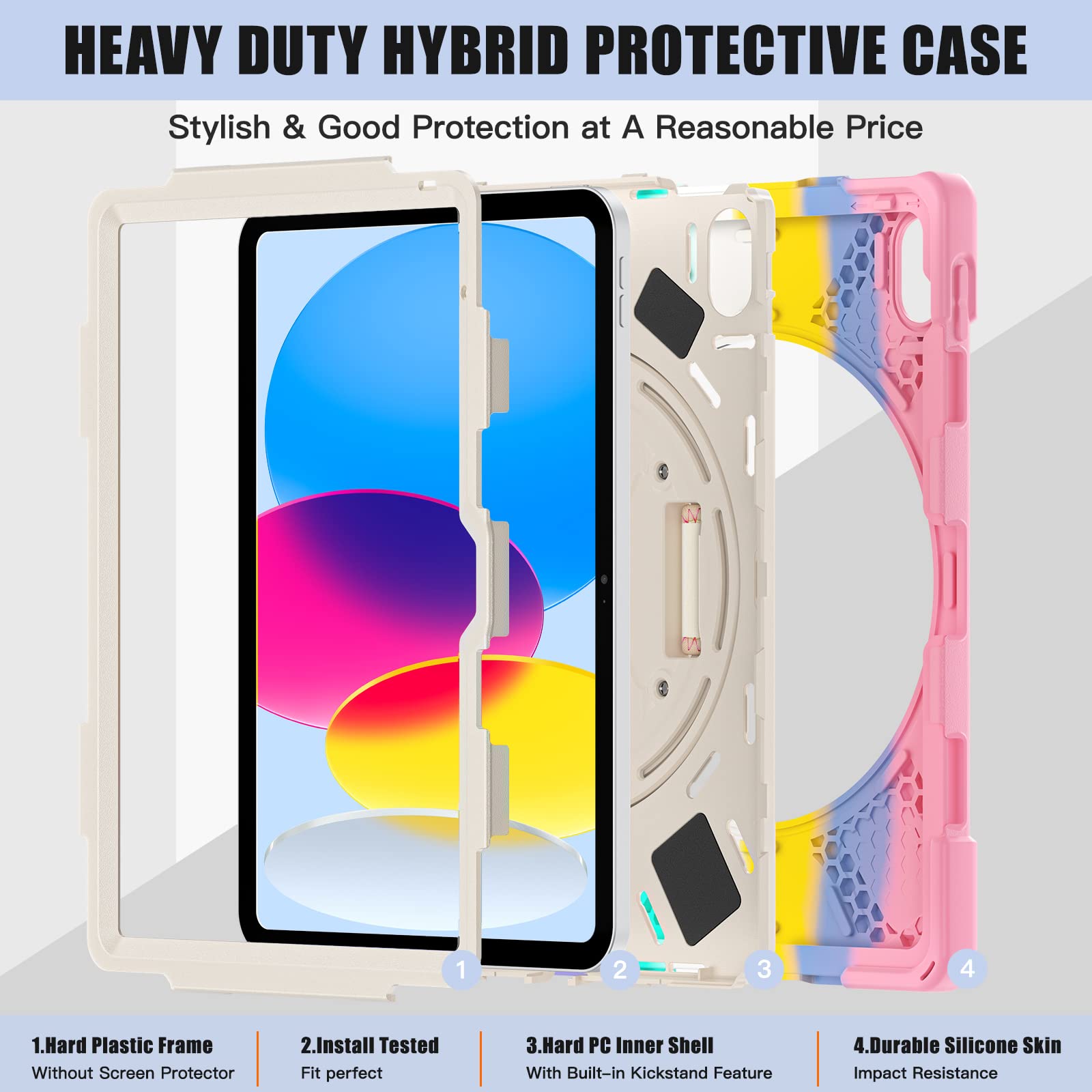 Gerutek for iPad 11th/10th Generation Case, Case 11th/10th Generation Shockproof with 360 Rotating Hand Strap - Image 4