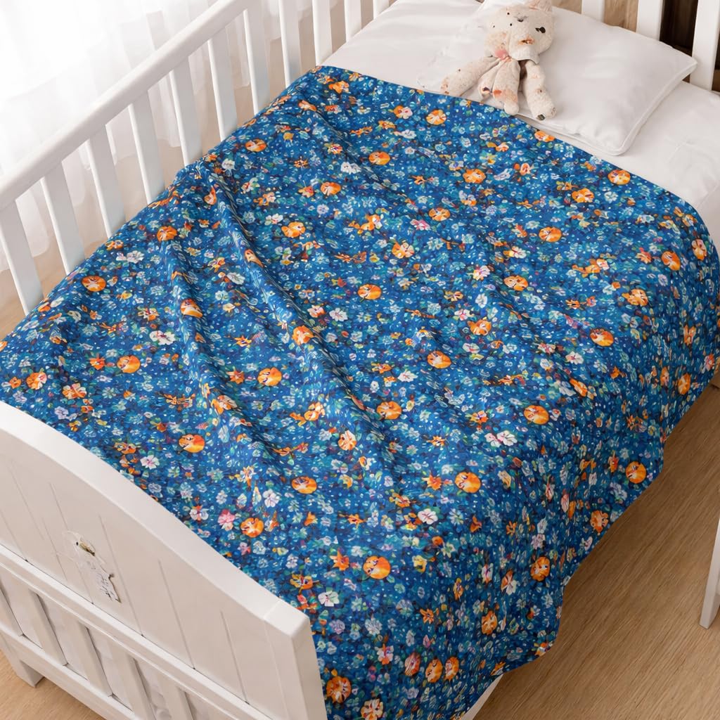 100% Cotton Baby Blanket for Summer, 140x100 CM Lightweight Single Layer Dohar, Soft Breathable Infant Blanket for Crib, Newborn & Kids, Fox and Floral Print-image-45