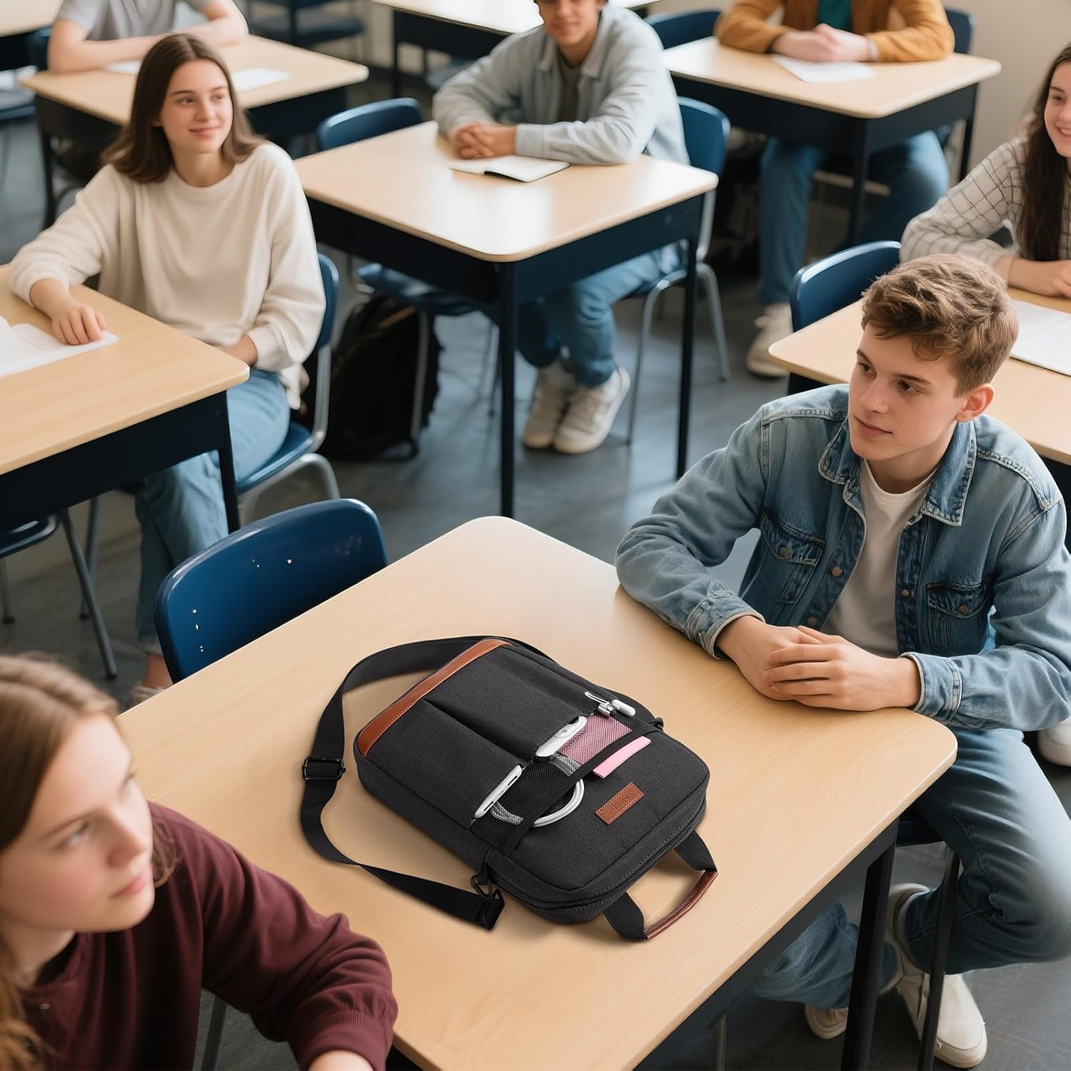 MoKo 9-11 inch Tablet Sleeve Bag, Portable iPad Carrying Case with Adjustable Shoulder Strap & Retractable Handle for 11 Inch iPad Air M3/Pro M4, 10th Gen 10.9, Air 5/4th 10.9, 9/8. 10.2, Black & Gray - Image 8