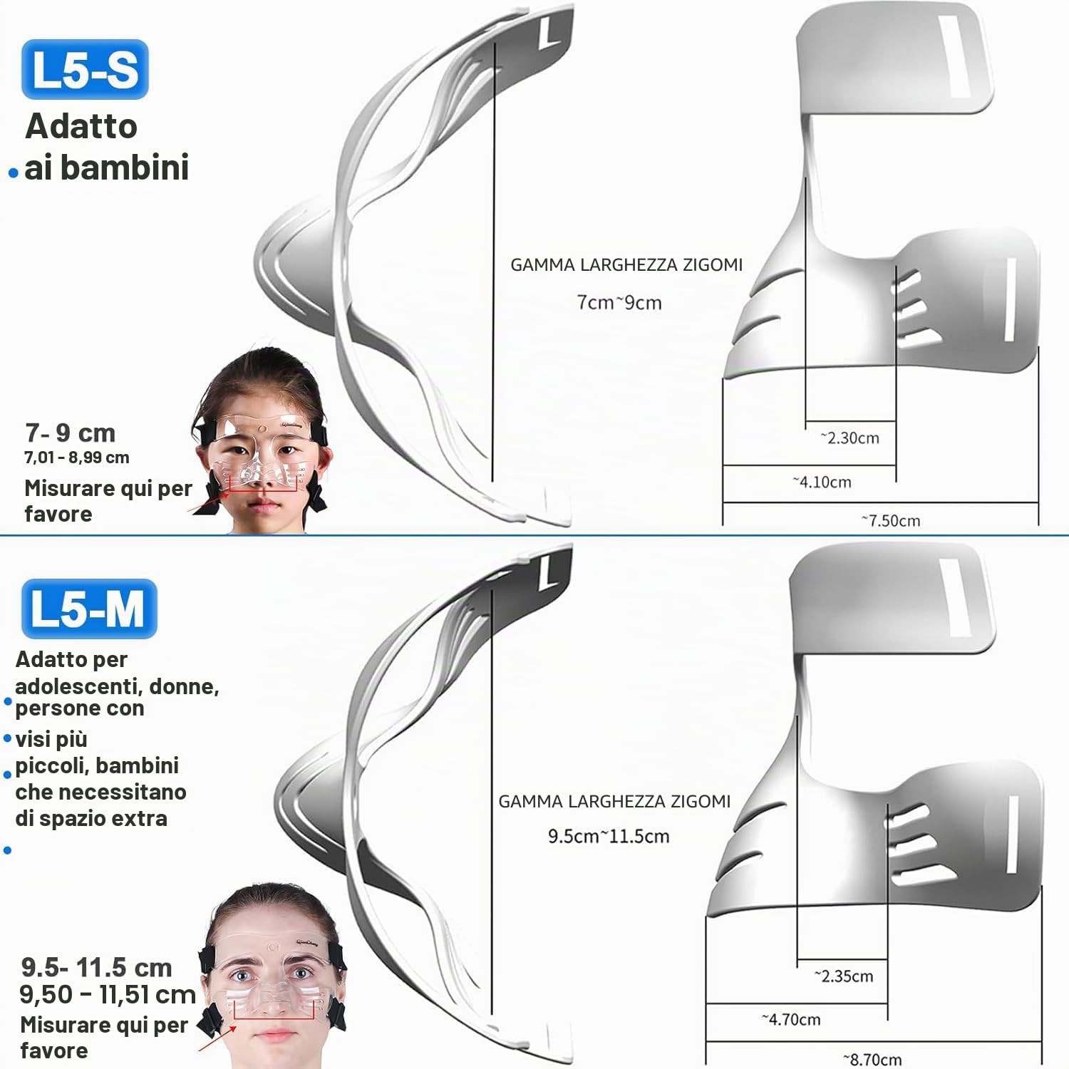 QianCheng, QC-L5-M - Maschera protettiva per il viso, taglia media, con imbottitura per donne e ragazzi