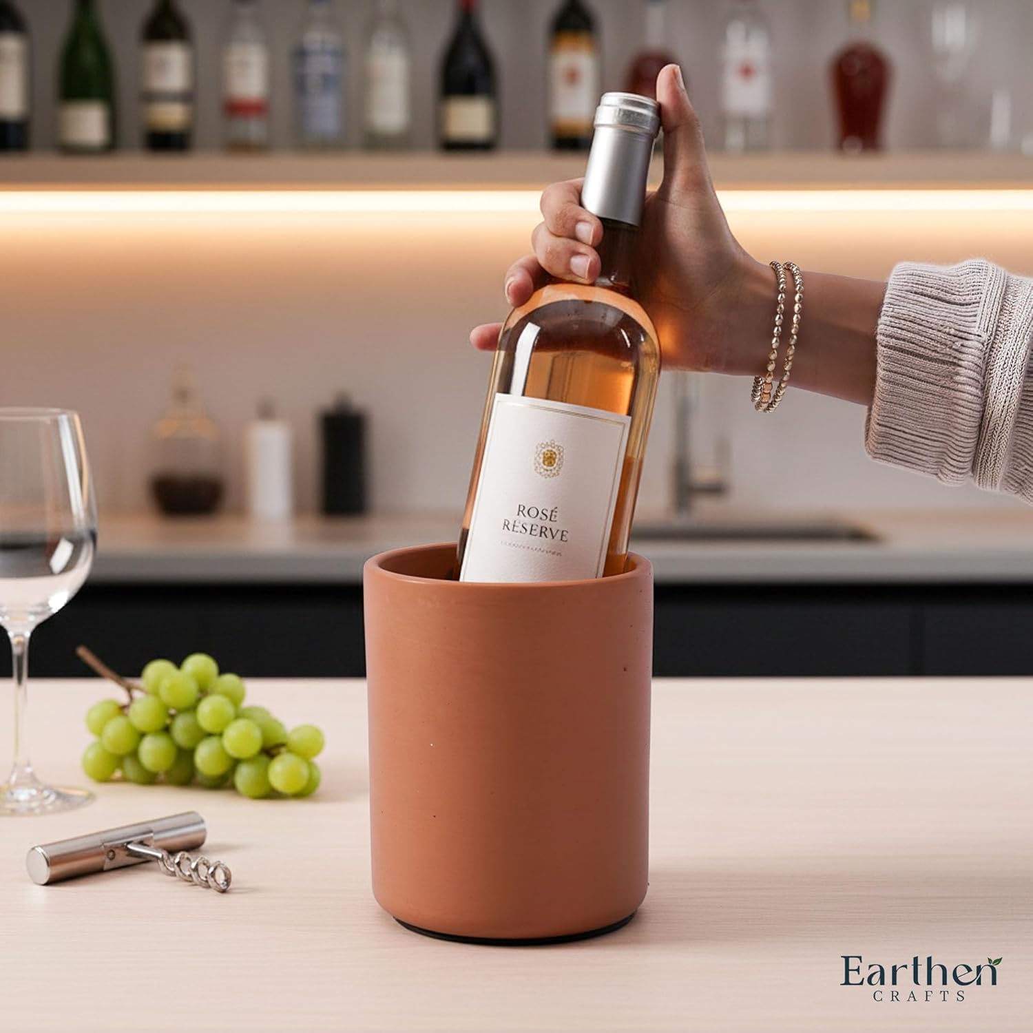 Enfriador de vino de terracota de 6.5 pulgadas de arcilla natural | Soporte aislado para botellas de vino y champán para botellas de vino sin hielo para accesorios de bar