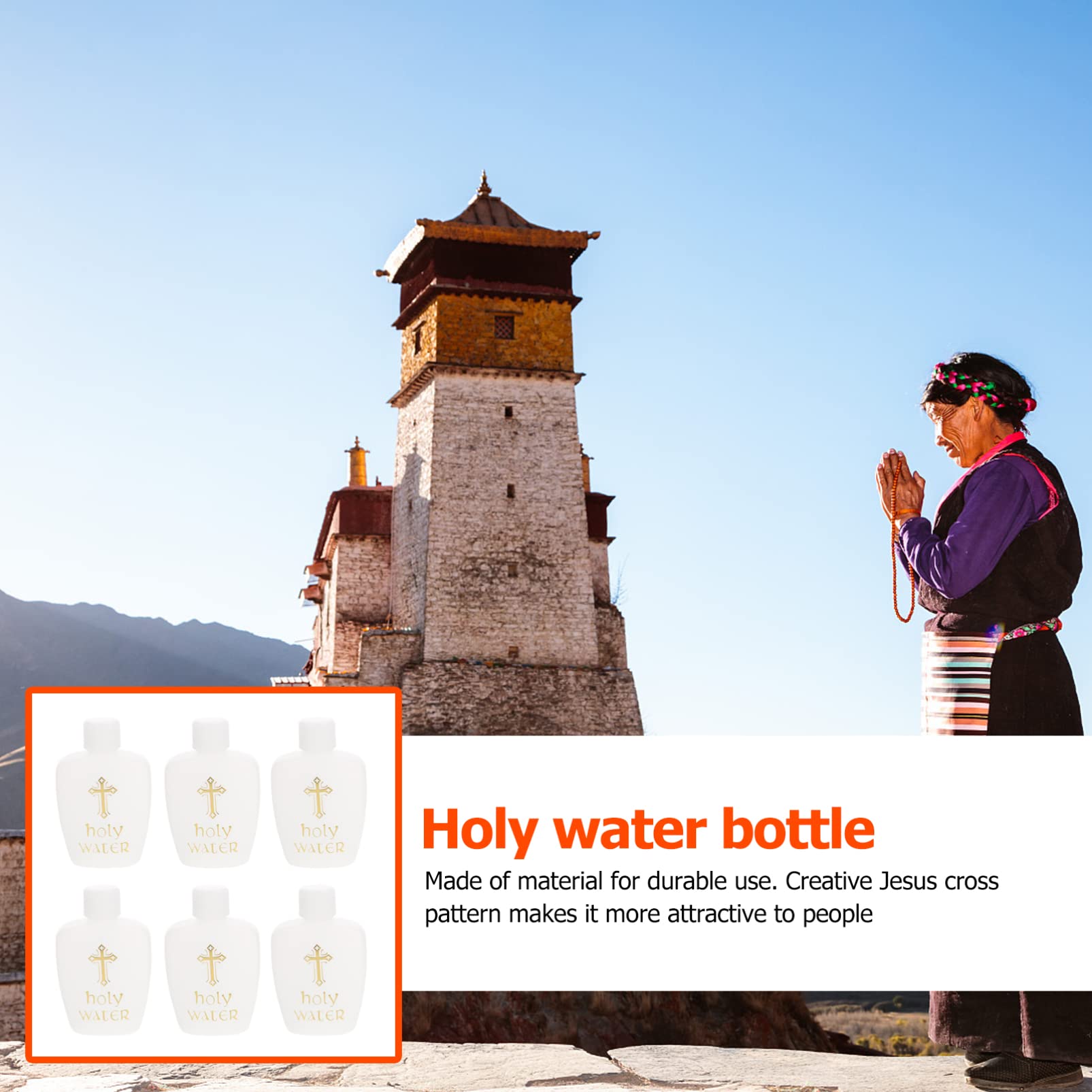 EXCEART Bottiglia d'acqua santa, set da 6 pezzi, piccole bottiglie d'acqua sacre, 60 ml, in plastica, per battesimo, chiesa, Pasqua, esorcismo, con motivo a croce, pratica per cerimonie religiose