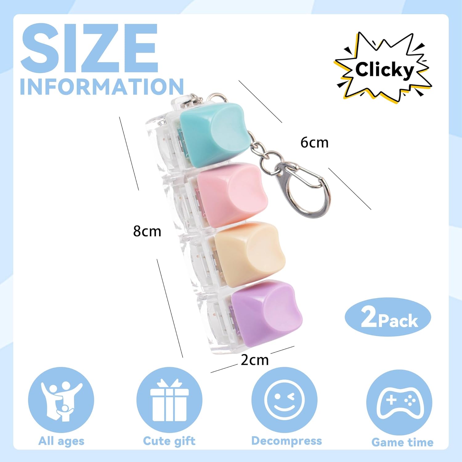 2 Pcs Keyboard Fidget Toy - 4 Keys Cute Clicker Keyboard Fidget for Adults Relieve Stress and Anxiety Decompression Keyboard Keychain