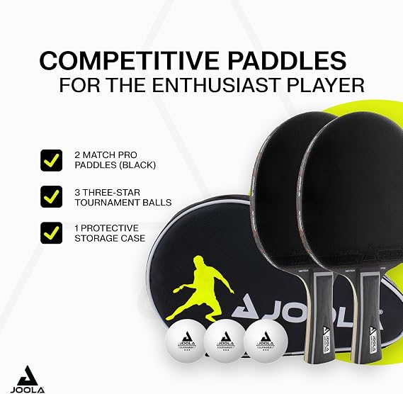 JOOLA Duo Pro Ping Pong Paddles Set of 2 - Professional Table Tennis Paddles, Three Advanced 3 Star Tournament Ping Pong Balls and Carrying Case - Advanced Table Tennis Rackets