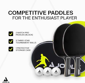 JOOLA Duo Pro Ping Pong Paddles Set of 2 - Professional Table Tennis Paddles, Three Advanced 3 Star Tournament Ping Pong Balls and Carrying Case - Advanced Table Tennis Rackets