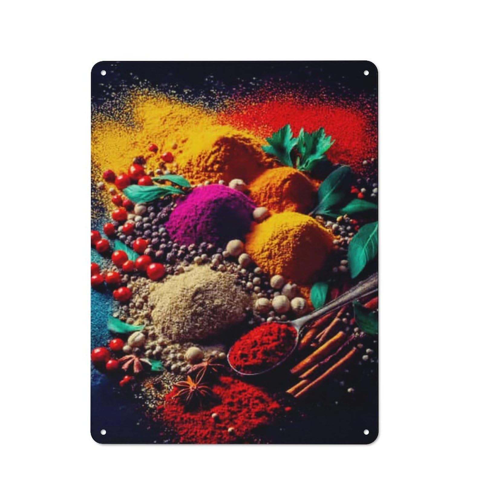Junmoney Colorful Spices And Herbs Composition Vintage Tin Sign 40X30cm For Garden Room Or Summerhouse, A Housewarming Gift For Outdoor-Room Decor Collectors