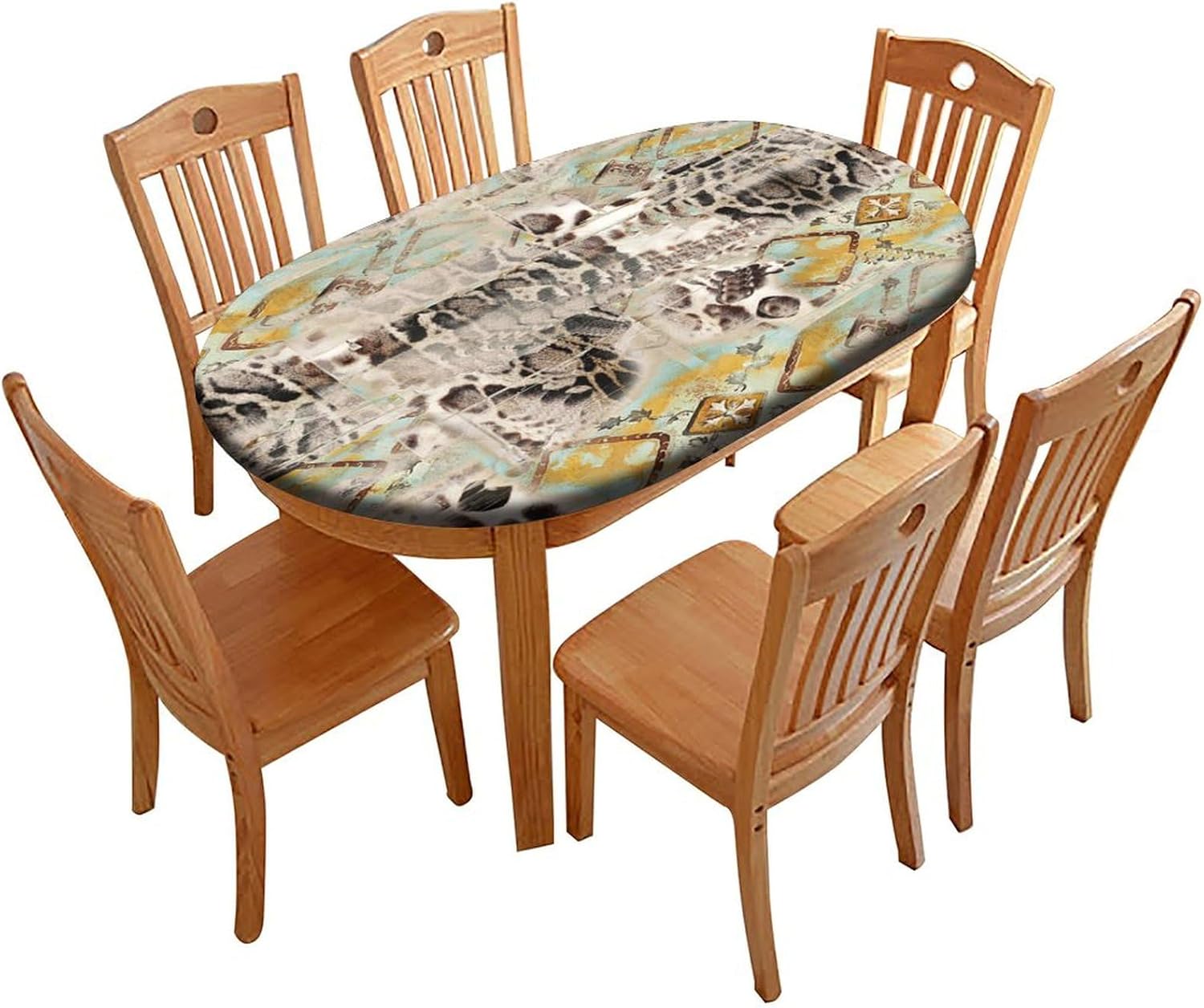 Abstract Geometric Pattern Printed on Oblong Tablecloth, Fitted Tablecloths, Table Pads for Dining Room Table Rectangular, Fits for 54" x 76" Oval Table