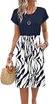 MISFAY Summer Dresses for Women Short Sleeve Crew Neck Casual Sun Dress with Pockets