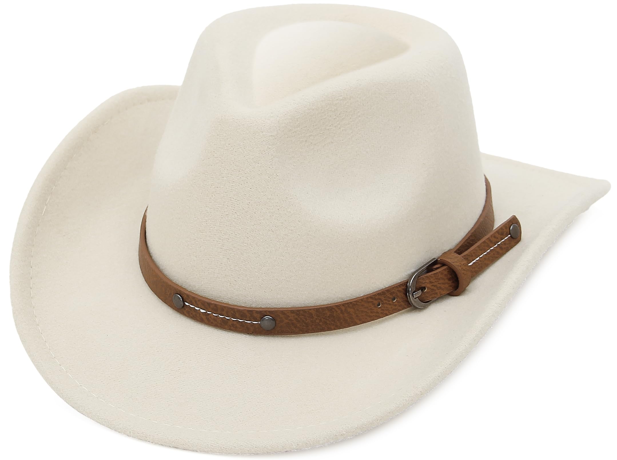 EOZY Women Men Western Cowboy Fedora Felt Hat Wide Brim Outdoor Cowgirl Hat with Belt Buckle