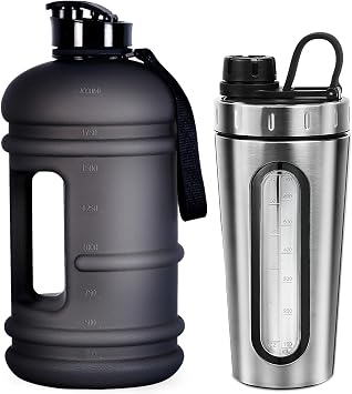TOOFEEL 2.2L BPA Free Big Water Bottle Bundle with 28 oz Visible Window Shaker Bottle