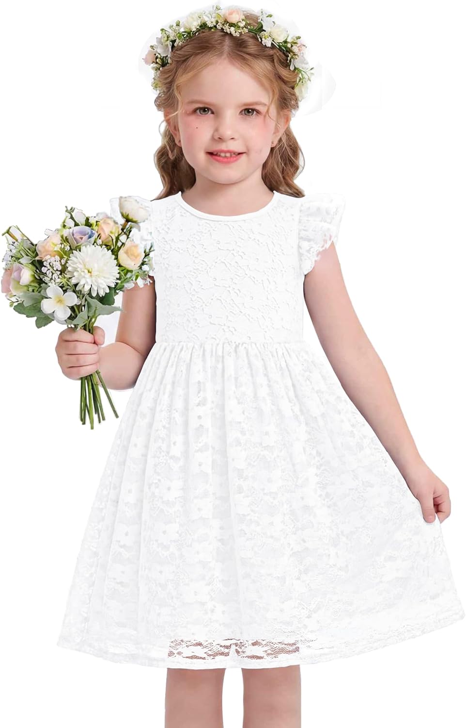 Arshiner Flower Girl Dress Toddler Lace Tutu Ruffle Sleeve Wedding Birthday Party Tulle Dresses