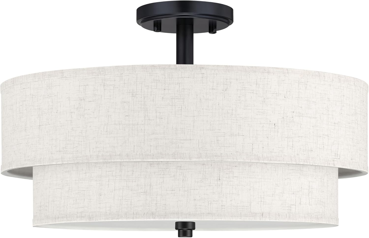 2-Tier 18 Inch LED 24W Adjustable 3000-5000K Black Drum Linen Fabric Shade Semi Flush Mount Close to Ceiling Light Fixture for Bedroom,Living Room,Dining Room Hallway