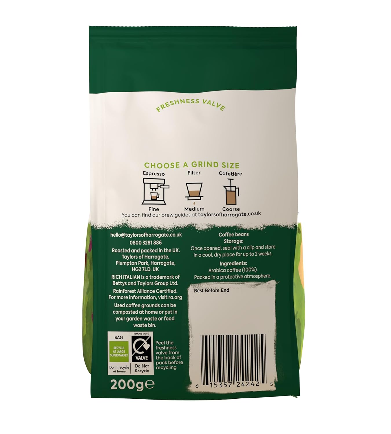 Taylors of Harrogate Rich Italian Coffee Beans, 200 g (Pack of 6 - Total 1.2kg)