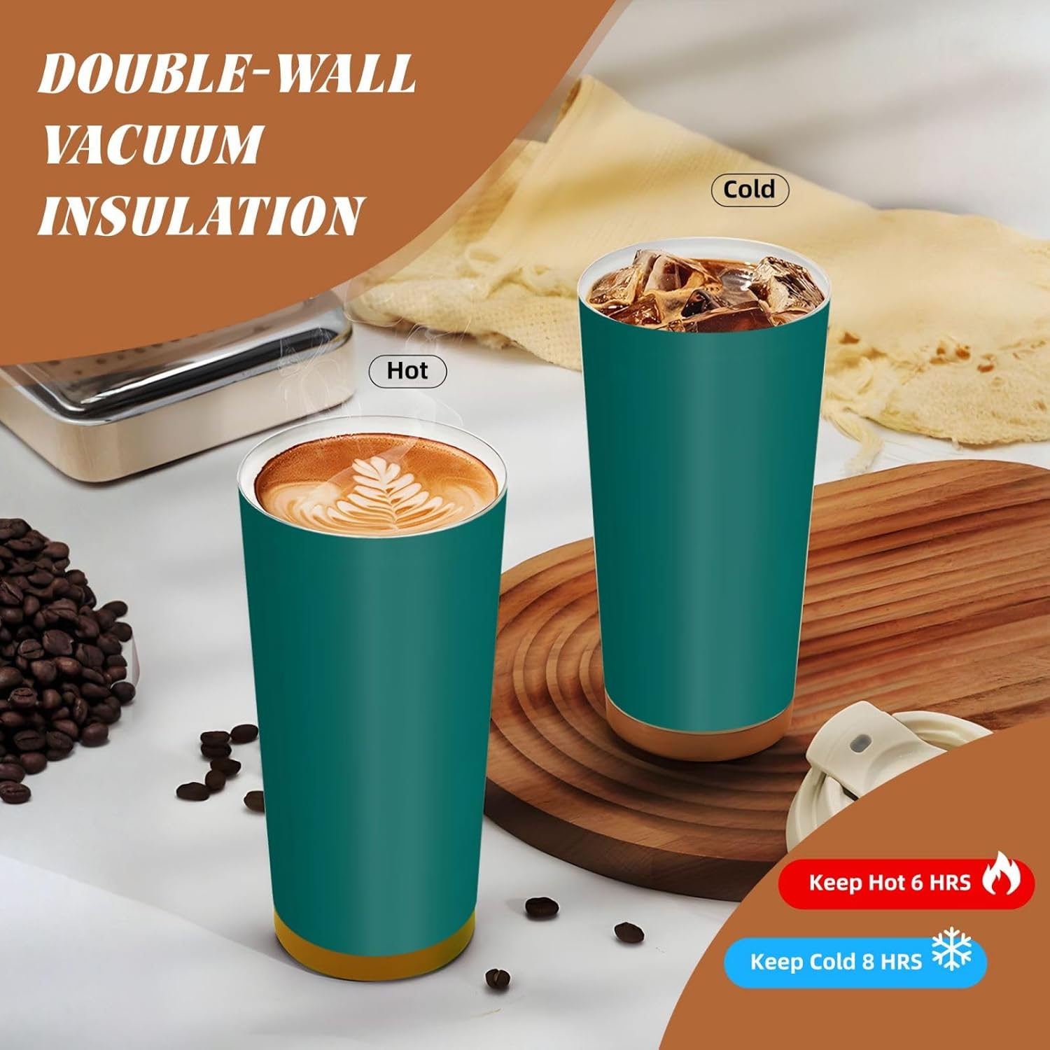 Unique Customized Coffee Mug - Insulated Stainless Steel Tumbler for Travel, Home & Office - 17 oz Natural Green Red