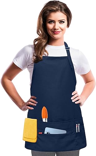 Delantales para mujeres y hombres con 7 bolsillos, bolsillo con cremallera, cierre de hebilla, servidor, camarera, estilista, delantal corto