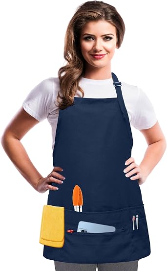 Aprons for Women Men with 7 Pockets Zipper Pocket - Buckle Closure - Server, Waitress, Hair Stylist, Short Apron